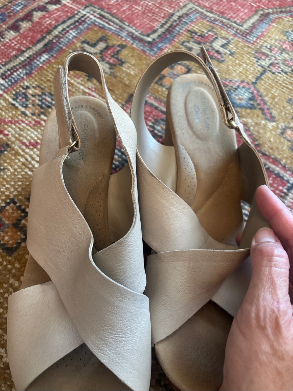 Women’s Tan Cork Wedge Sandals - Slingback Cross-Strap - Picture 4 of 5